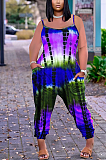 Loose Pocket Tie-Dye Printed Halter Trousers Jumpsuit  MN8359