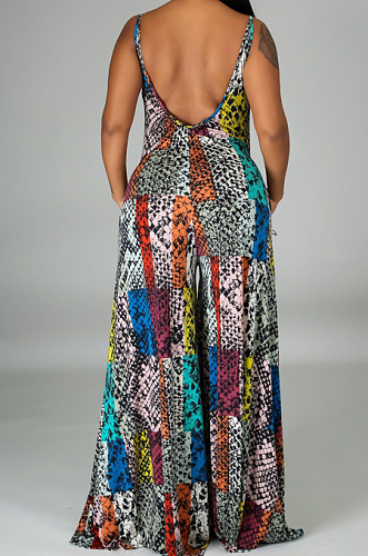 Fashion Sexy Digital Print V Neck Sling Jumpsuits SMR10139
