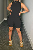 Trendy Sexy Pit Bar Pure Color Cultivate One's Morality Sleeveless Romper Shorts FA7180