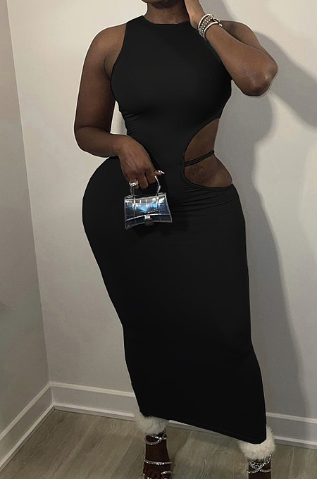 Night Club Fashion Round Neck Hollow Out Long Dress HG120 