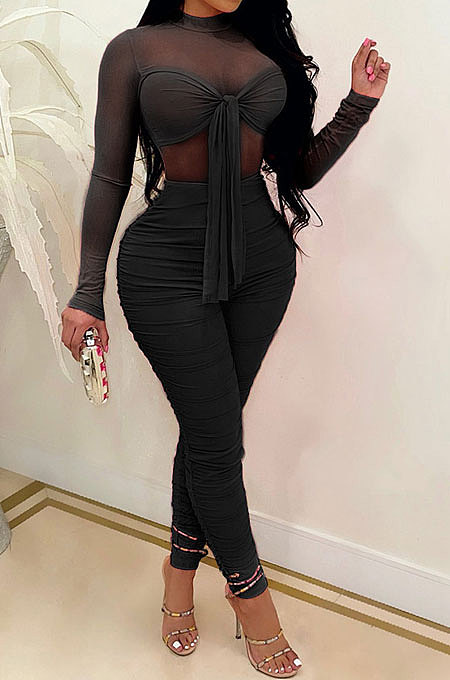 Pure Color Sexy Long Sleeve Bodycon Jumpsuits MA6691