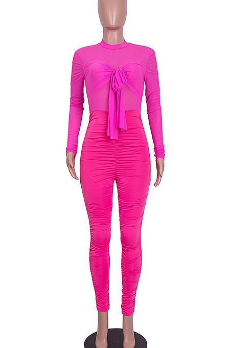 Pure Color Sexy Long Sleeve Bodycon Jumpsuits MA6691