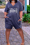 Fashion Women V Neck Printing Loose Ropmer Shorts AYM5022