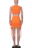 Pure Color Sexy Club Hollow Out Bind Vest Skirts Sets MA6687