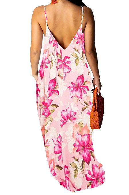 Fashion Summer Casaul Loose V Neck Sling Long Dress SMR10198