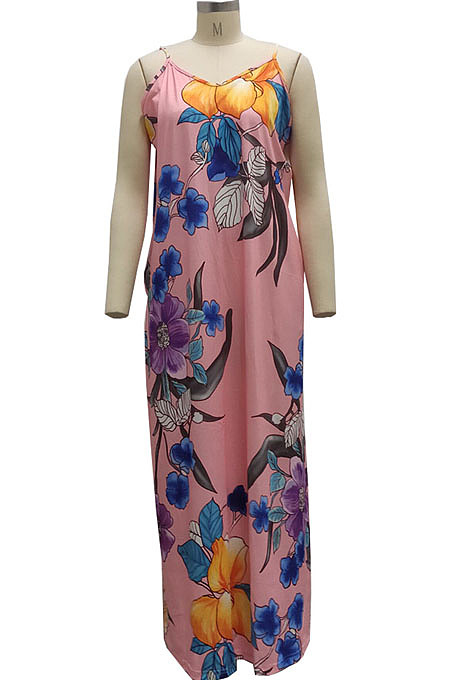Fashion Summer Casaul Loose V Neck Sling Long Dress SMR10198