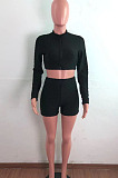 Euramerican Tight Pure Color Long Sleeve Shorts Yoge Sports Sets QZ4342 