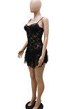 Sexy Condole Belt Lace Flounce Mini Dress CCY8968