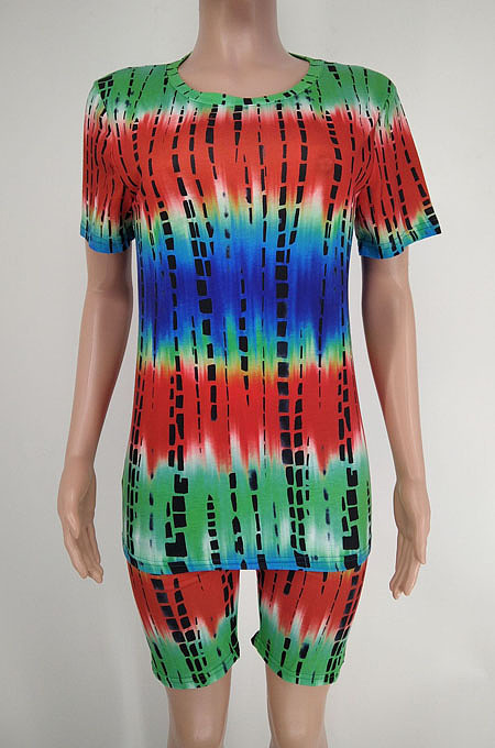Euramerican Positioning Printing Tie Dye T-Shirt Shorts Sets X9304