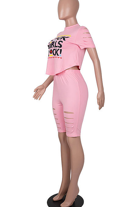 Short Sleeve Printing Hole Shorts Sets MA6693