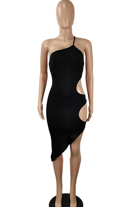 Pure Color Sexy Hollow Out Club Mini Dress SH7263