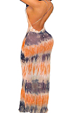 Sexy Fashion Print V Neck Sling Backless Long Dress BLK2111