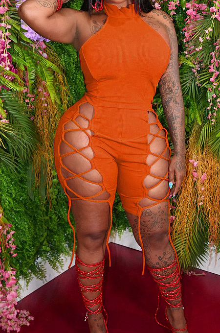 Sexy Pure Color Knitting Bind Hang A Neck Jumpsuits DN8611