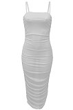 Pure Color Net Yarn Perspective Sexy Condole Belt Ruffle Long Dress Q886