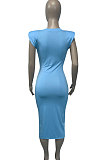 Pure Color Casual Sleevelees Shoulder Pads Cultivate One's Morality Sexy Midi Dress Q877