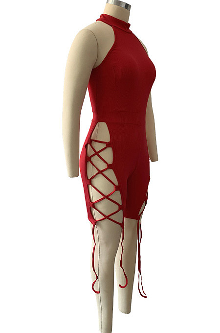 Sexy Pure Color Knitting Bind Hang A Neck Jumpsuits DN8611