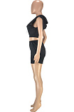 Fashion Casual Pure Color Hoodie T Shorts Pocket Two-Piece SM9186