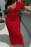 V Neck Lace Spliced Short Sleeve Cultivate One's Morality Sexy Long Dress Q884
