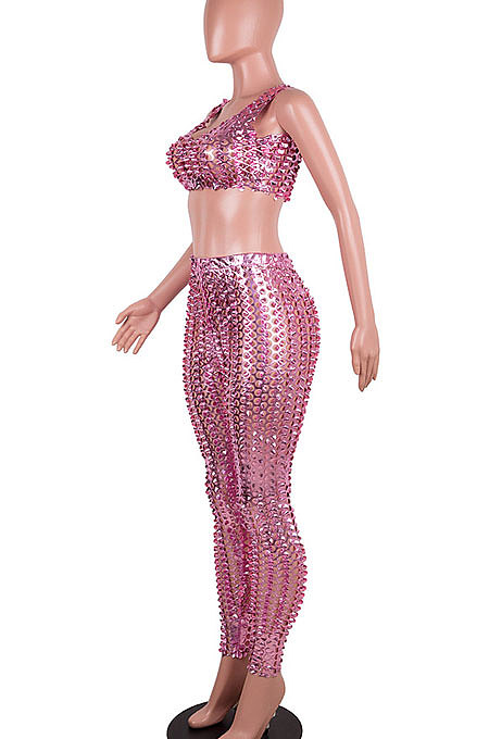 Fish Scales Net Hole Pure Color Pants Sets MA6680