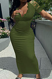 V Neck Lace Spliced Short Sleeve Cultivate One's Morality Sexy Long Dress Q884