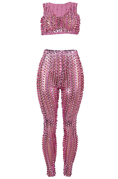 Fish Scales Net Hole Pure Color Pants Sets MA6680