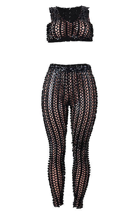 Fish Scales Net Hole Pure Color Pants Sets MA6680