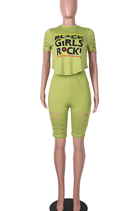 Short Sleeve Printing Hole Shorts Sets MA6693