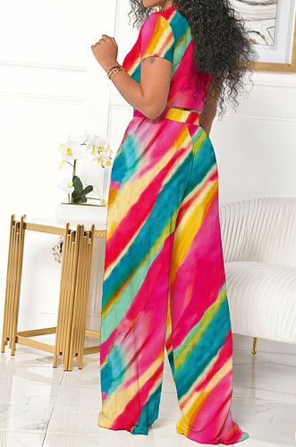 Casual Losse Gradual Change Printing Pants Sets SH7268