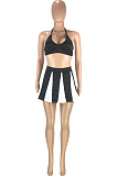 Fashion Casual Hang A Neck Backless Spliced Two-Piece SM9182