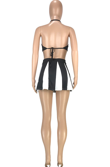 Fashion Casual Hang A Neck Backless Spliced Two-Piece SM9182