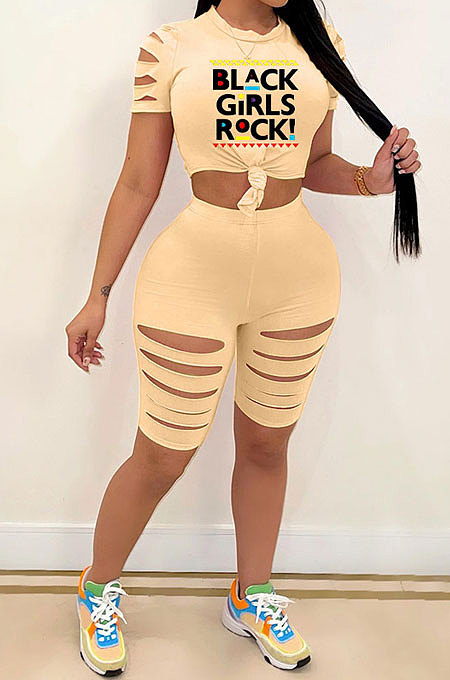 Short Sleeve Printing Hole Shorts Sets MA6693
