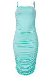 Pure Color Trendy Condole Belt Shirred Detail Midi Dress MA6703