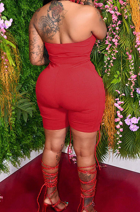 Sexy Pure Color Knitting Bind Hang A Neck Jumpsuits DN8611