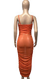 Pure Color Net Yarn Perspective Sexy Condole Belt Ruffle Long Dress Q886