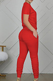 Fashion Casual Pure Color Round Neck Short Long Pants Sets WY6762