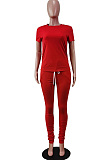 Fashion Casual Pure Color Round Neck Short Long Pants Sets WY6762