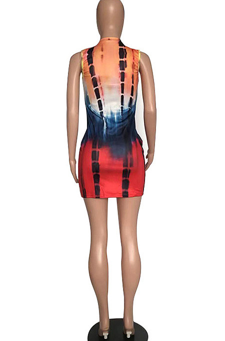 Fashion Summer Sleeveless Tie Dye Printing Dress WXY8853