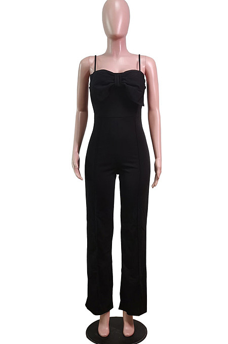 Fashion Sexy Pure Color Sling Back Zipper Jumpsuits WY6772