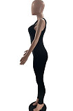 Casual Tight Seyx Inclined Shoulder Condole Belt Pure Color Bodycon Jumpsuits MF6621