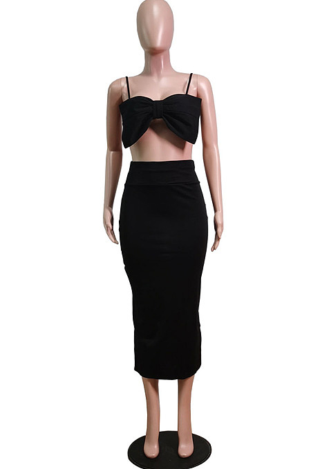 Fashion Sexy Sling Chest Warp High Waist Skirt Open Fork Sets WY6770