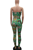 Trendy Sexy Top Vest Backless Cultivate One's Morality Printing Pants Sets MR2095