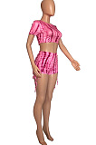 Euramerican Fashion Print Short Sleeve Shorts Two-Piece WXY8863