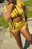 Euramerican Fashion Print Short Sleeve Shorts Two-Piece WXY8863