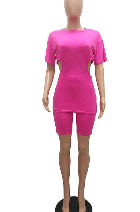 Fashion Casual Temperament Hollow Out Zipper Pure Color Shorts Sets MR2094