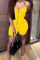 Pure Color Sexy Backless Condole Belt Zipper Shorts Sets MR2097