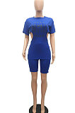 Fashion Printing Collect Waist Hollow Out Zipper Top Shorts Sets MR2093