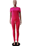 Fashion Casual Pure Color Round Neck Short Long Pants Sets WY6762