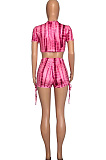 Euramerican Fashion Print Short Sleeve Shorts Two-Piece WXY8863