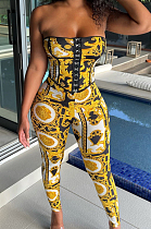 Fashion Sexy Print Cultivate One's Morality Boob Tube Top Jumpsuits WY6803