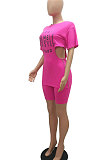 Fashion Printing Collect Waist Hollow Out Zipper Top Shorts Sets MR2093